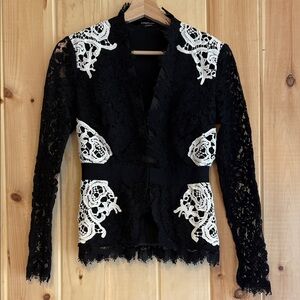 bebe Black & White Lace Jacket | Hook & Eye Front | Size 00 | EUC